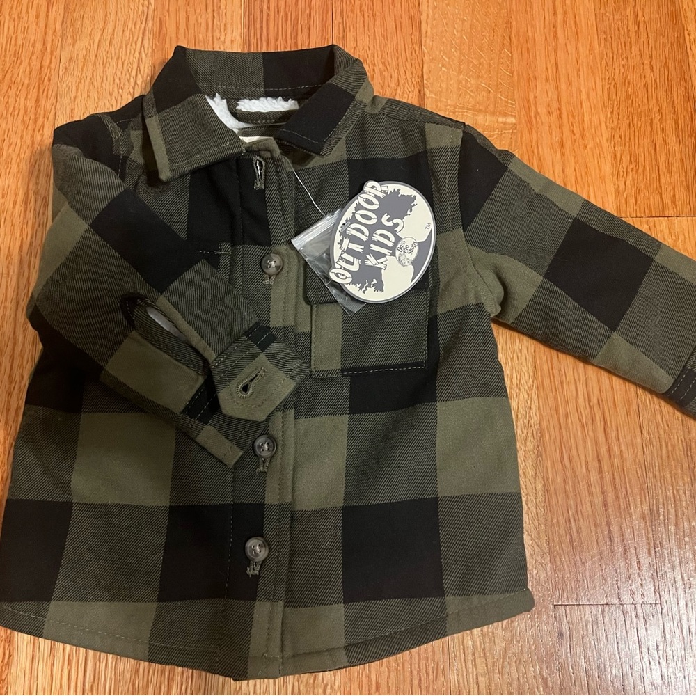 NWT Baby Sherpa Lined Green and Black Plaid Shirt